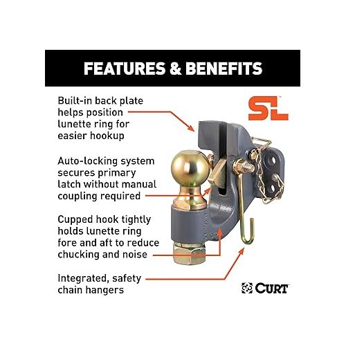  CURT 48410 SecureLatch 2-5/16-Inch Ball and Pintle Hitch Hook Combination, 20,000 Pounds, Mount Required