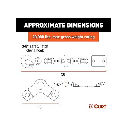  CURT 16614 CrossWing 5th Wheel Safety Chain Assembly with Gooseneck Anchor Plate, Yellow