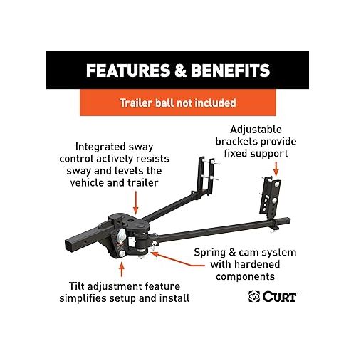  CURT 17499 TruTrack 4P Weight Distribution Hitch with 4x Sway Control, Up to 8K, 2-Inch Shank