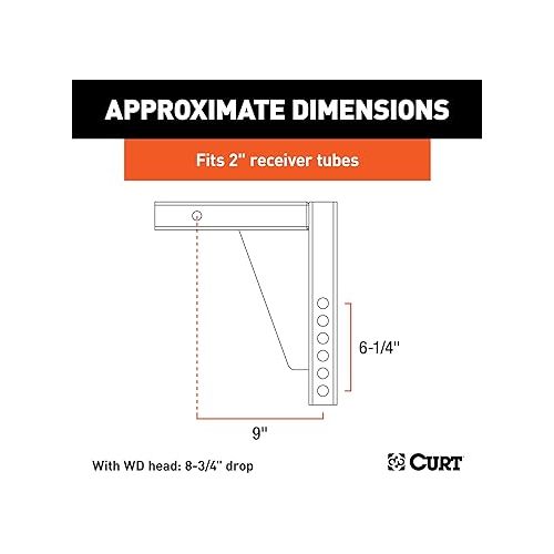  CURT 17124 Replacement Weight Distribution Hitch Shank, 2-Inch Receiver, 8-3/4-Inch Drop