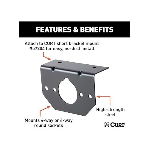  CURT 57208 Vehicle-Side Trailer Wiring Harness Mounting Bracket for 4-Way or 6-Way Round, GLOSS BLACK POWDER COAT