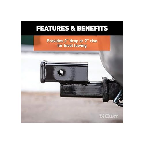  CURT 45797 Trailer Hitch Adapter, 2-Inch Receiver, 2-in Drop or Rise, 7,500 lbs, Gloss Black Powder Coat