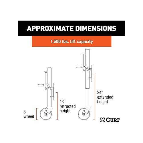  CURT 28115 Marine Boat Trailer Jack with 8-Inch Wheel, 1,500 lbs. 11 Inches Vertical Travel