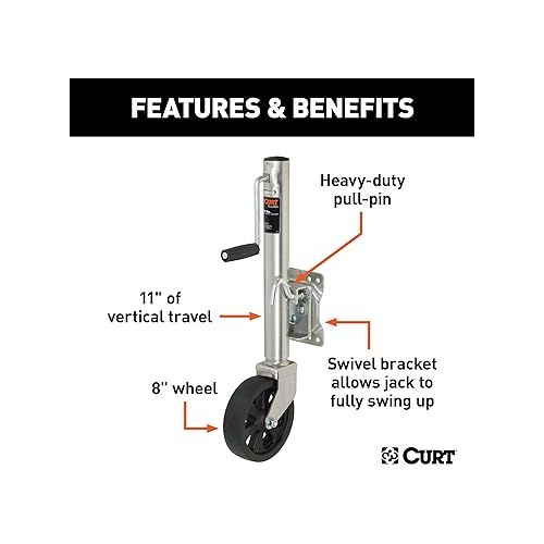  CURT 28115 Marine Boat Trailer Jack with 8-Inch Wheel, 1,500 lbs. 11 Inches Vertical Travel