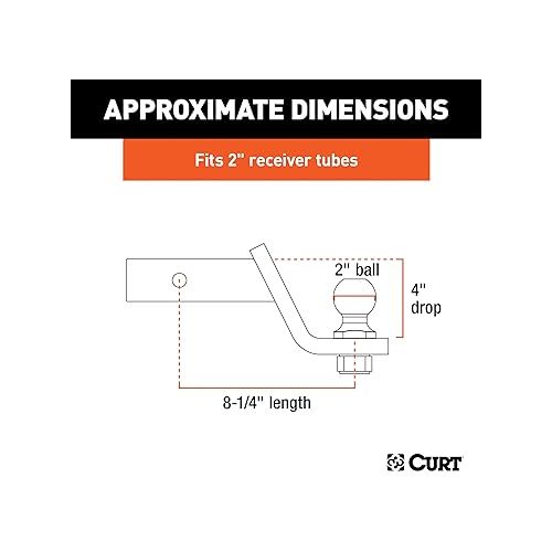  CURT 45554 Trailer Hitch Mount, 2-Inch Ball, Lock, Fits 2-In Receiver, 7,500 lbs, 4