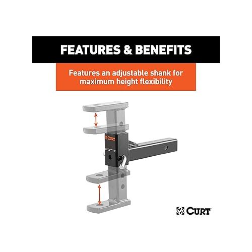  CURT 45812 Adjustable Trailer Hitch Mount, Fits 2-Inch Receiver, 7-1/2-Inch Drop, 1-Inch Hole, 5,000 lbs, GLOSS BLACK POWDER COAT