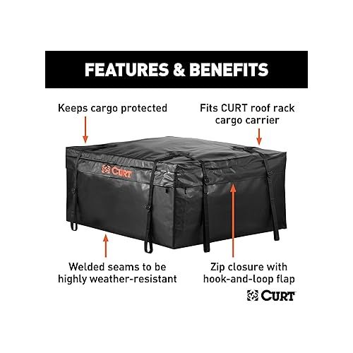  CURT 18220 38 x 34 x 18-Inch Weather-Resistant Black Vinyl Cargo Bag for Roof Basket