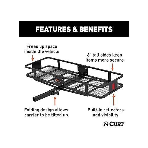  CURT 18151 60 x 20-Inch Basket Hitch Cargo Carrier, 500 lbs Capacity, Black Steel, 2-In Folding Shank