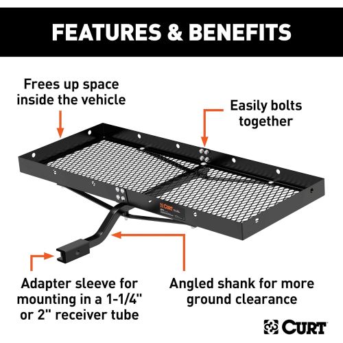  CURT 18110 48 x 20-Inch Tray Hitch Cargo Carrier, 300 lbs Capacity, 1-1/4, 2-in Adapter Shank,Black