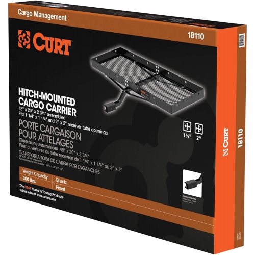  CURT 18110 48 x 20-Inch Tray Hitch Cargo Carrier, 300 lbs Capacity, 1-1/4, 2-in Adapter Shank,Black