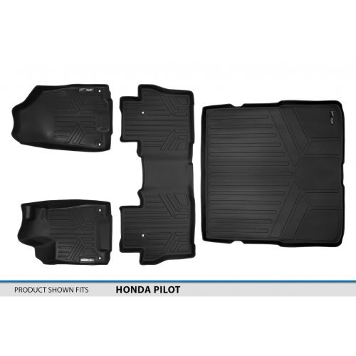  CURT MAXLINER Custom Fit Floor Mats 2 Rows and Cargo Liner Behind 2nd Row Set Black for 2016-2019 Honda Pilot