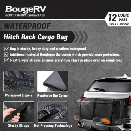  CURT BougeRV Hitch Cargo Carrier Bag Waterproof/Rainproof Hitch Mount Cargo Bag for Car Truck SUV Vans Hitch Trays and Hitch Baskets (48 L x 20 W x 22 H)