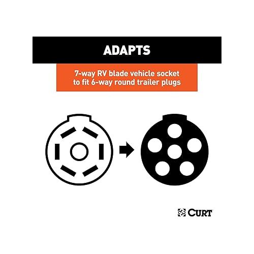  CURT 57005 LED-Compatible 7-Way RV Blade Vehicle-Side to 6-Way Round Trailer-Side Trailer Wiring Adapter