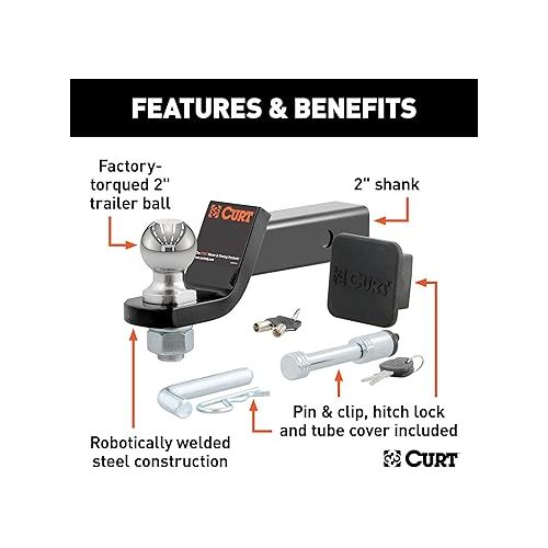  Curt Manufacturing 45534 Trailer Hitch Mount, 2-Inch Ball, Lock, Fits 2-In Receiver, 7,500 lbs, 2