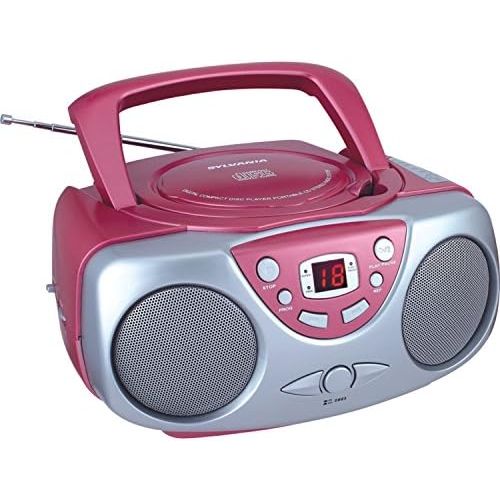  [아마존베스트]Curtis Sylvania SRCD243 Portable CD Player with AM/FM Radio, Boombox (Pink)