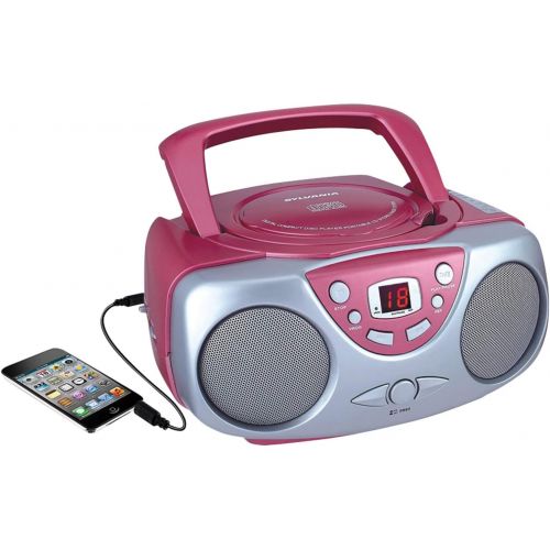  [아마존베스트]Curtis Sylvania SRCD243 Portable CD Player with AM/FM Radio, Boombox (Pink)