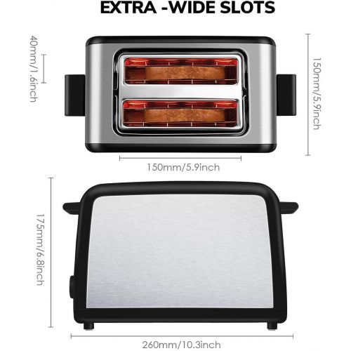  Toaster CUSIBOX 2 Scheiben Edelstahl Automatik Toaster, Integrierter Broetchenaufsatz mit breite Schlitze, 7 Braunungsstufen, Auftau- /Reheat-Funktionen, abnehmbare Kruemelschublade,