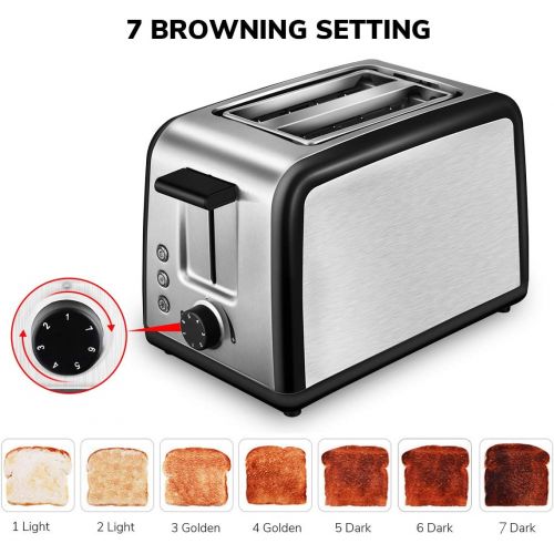  Toaster CUSIBOX 2 Scheiben Edelstahl Automatik Toaster, Integrierter Broetchenaufsatz mit breite Schlitze, 7 Braunungsstufen, Auftau- /Reheat-Funktionen, abnehmbare Kruemelschublade,