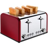 [아마존 핫딜]  [아마존핫딜]4 Slice Toaster, CUSIBOX Stainless Steel Toaster with Bagel, Defrost, Cancel Function, Extra Wide Slots, 6 Bread Shade Settings, 1650W, Red