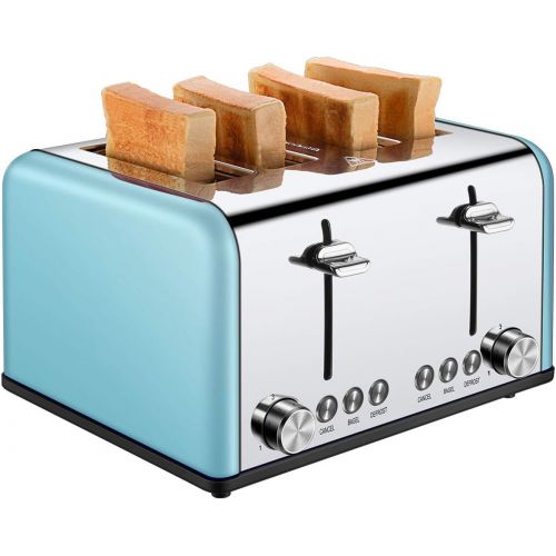  [아마존 핫딜] [아마존핫딜]4 Slice Toaster, CUSIBOX Extra Wide Slots Toaster with Bagel, Defrost, Cancel Function, Colorful Stainless Steel, 6 Bread Shade Settings, 1650W, Blue