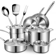 [아마존핫딜][아마존 핫딜] CUSIBOX Stainless Steel Cookware Set, 14 Piece Triple Ply Cookware Set Professional Grade Pots and Pans Set, Induction Ready/Toxin Free/Dishwasher&Oven Safe, Silver
