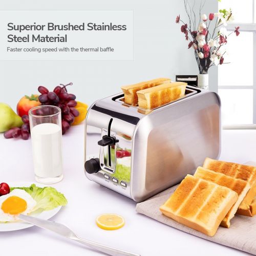  [아마존베스트]2 Slice Toaster, CUSIBOX Extra Wide Slots Stainless Steel Toaster with 7 Bread Browning Settings, REHEAT/DEFROST/CANCEL Function, 750W, ST013