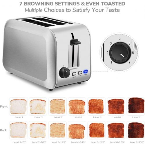  [아마존베스트]2 Slice Toaster, CUSIBOX Extra Wide Slots Stainless Steel Toaster with 7 Bread Browning Settings, REHEAT/DEFROST/CANCEL Function, 750W, ST013