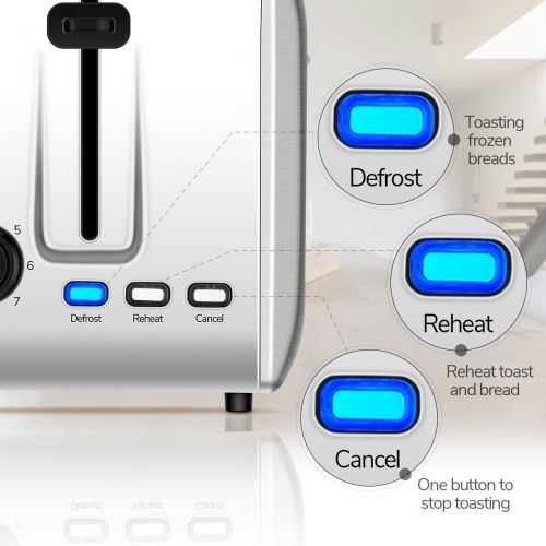  [아마존베스트]2 Slice Toaster, CUSIBOX Extra Wide Slots Stainless Steel Toaster with 7 Bread Browning Settings, REHEAT/DEFROST/CANCEL Function, 750W, ST013