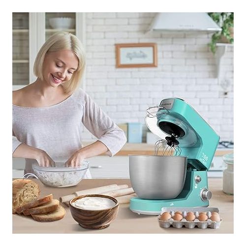  CUSIMAX Stand Mixer with 5-QT Stainless Steel Bowl, Tilt-Head Kitchen Electric Mixer with Dough Hook, Mixing Beater and Whisk, Splash Guard (Green)