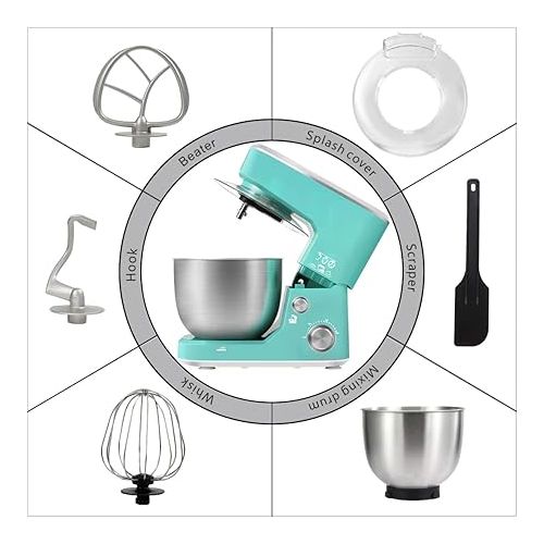  CUSIMAX Stand Mixer with 5-QT Stainless Steel Bowl, Tilt-Head Kitchen Electric Mixer with Dough Hook, Mixing Beater and Whisk, Splash Guard (Green)