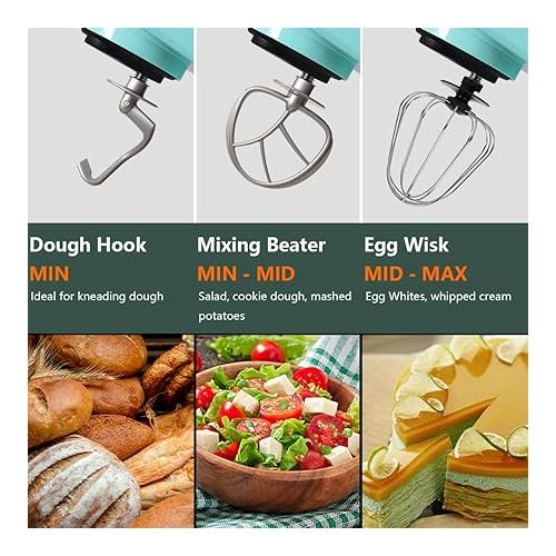  CUSIMAX Stand Mixer with 5-QT Stainless Steel Bowl, Tilt-Head Kitchen Electric Mixer with Dough Hook, Mixing Beater and Whisk, Splash Guard (Green)
