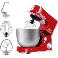 CUSIMAX Stand Mixer with 5-QT Stainless Steel Bowl, Tilt-Head Kitchen Electric Mixer with Dough Hook, Mixing Beater and Whisk, Splash Guard (Red)