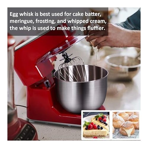  CUSIMAX Stand Mixer with 5-QT Stainless Steel Bowl, Tilt-Head Kitchen Electric Mixer with Dough Hook, Mixing Beater and Whisk, Splash Guard (Red)