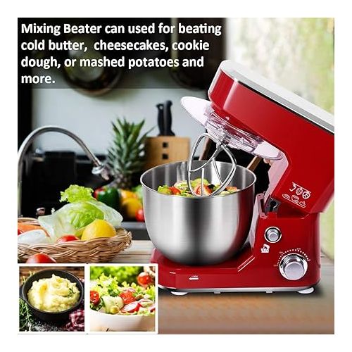  CUSIMAX Stand Mixer with 5-QT Stainless Steel Bowl, Tilt-Head Kitchen Electric Mixer with Dough Hook, Mixing Beater and Whisk, Splash Guard (Red)