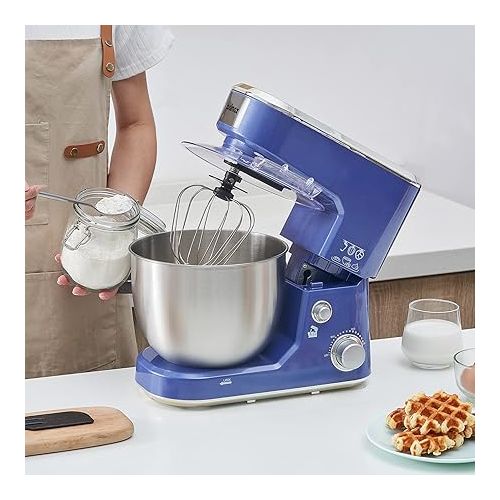  CUSIMAX Stand Mixer with 5-QT Stainless Steel Bowl, Tilt-Head Kitchen Electric Mixer with Dough Hook, Mixing Beater and Whisk, Splash Guard (Blue)