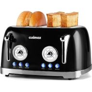 CUSIMAX Toaster 4 Slice, Retro Toaster with Wide Slots for Bagels, Stainless Steel Toaster with 6 Toast Settings, Bagel, Cancel, Defrost & Reheat Functions, Dual Independent Control Panels, Black