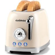 CUSIMAX Toaster 2 Slice with Extra Wide Slots for Bagels, Stainless Steel Retro Toaster with 6 Toast Settings and 4 Functions, Bagel, Cancel, Defrost & Reheat, Removable Crumb Tray, Cream
