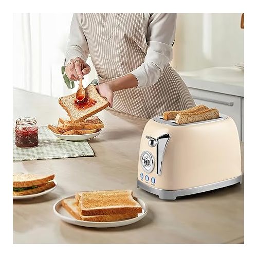  CUSIMAX Toaster 2 Slice with Extra Wide Slots for Bagels, Stainless Steel Retro Toaster with 6 Toast Settings and 4 Functions, Bagel, Cancel, Defrost & Reheat, Removable Crumb Tray, Cream