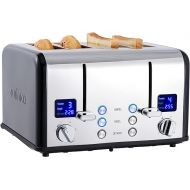 CUSIMAX 4 Slice Toaster, Stainless Steel, Ultra-Clear LED Display & Extra Wide Slots, with Dual Control Panels of 6 Shade Settings, Cancel/Bagel/Defrost Function, Removable Crumb Trays, Black