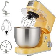 CUSIMAX Stand Mixer with 5-QT Stainless Steel Bowl, Tilt-Head Kitchen Electric Mixer with Dough Hook, Mixing Beater and Whisk, Splash Guard, Yellow