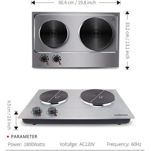  [아마존 핫딜]  [아마존핫딜]CUSIMAX Cusimax 1800W Double Hot Plate, Stainless Steel Countertop Burner Portable Electric Double Burners Electric Cast Iron Hot Plates Cooktop, CMHP-C180