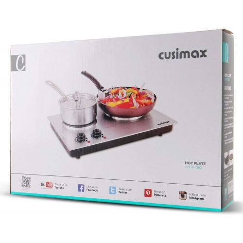  [아마존 핫딜]  [아마존핫딜]CUSIMAX Cusimax 1800W Double Hot Plate, Stainless Steel Countertop Burner Portable Electric Double Burners Electric Cast Iron Hot Plates Cooktop, CMHP-C180