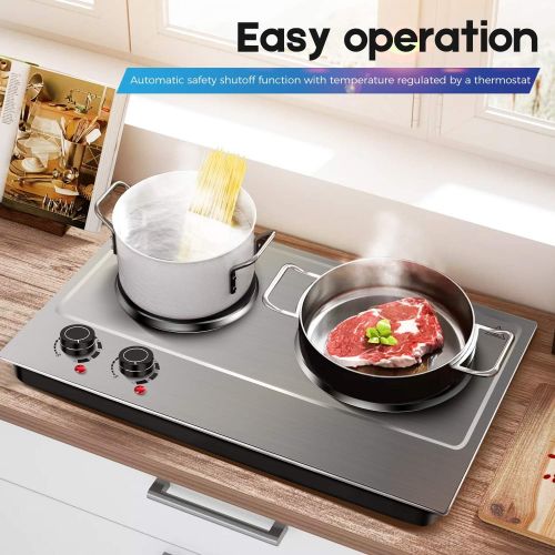  [아마존 핫딜]  [아마존핫딜]CUSIMAX Cusimax 1800W Double Hot Plate, Stainless Steel Countertop Burner Portable Electric Double Burners Electric Cast Iron Hot Plates Cooktop, CMHP-C180