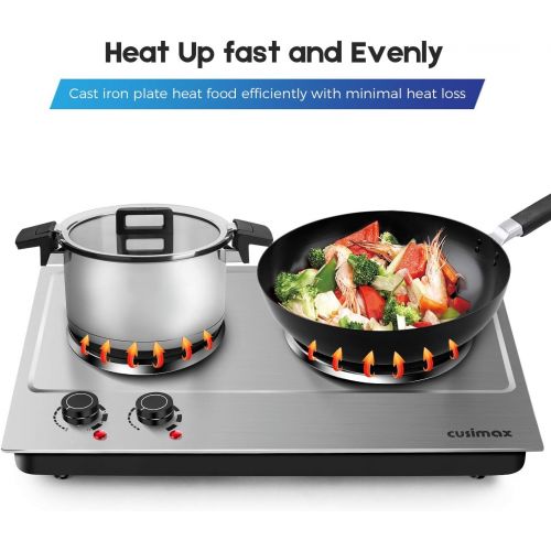  [아마존 핫딜]  [아마존핫딜]CUSIMAX Cusimax 1800W Double Hot Plate, Stainless Steel Countertop Burner Portable Electric Double Burners Electric Cast Iron Hot Plates Cooktop, CMHP-C180