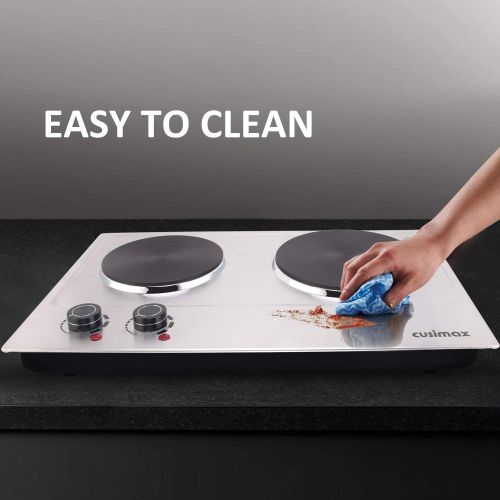  [아마존 핫딜]  [아마존핫딜]CUSIMAX Cusimax 1800W Double Hot Plate, Stainless Steel Countertop Burner Portable Electric Double Burners Electric Cast Iron Hot Plates Cooktop, CMHP-C180