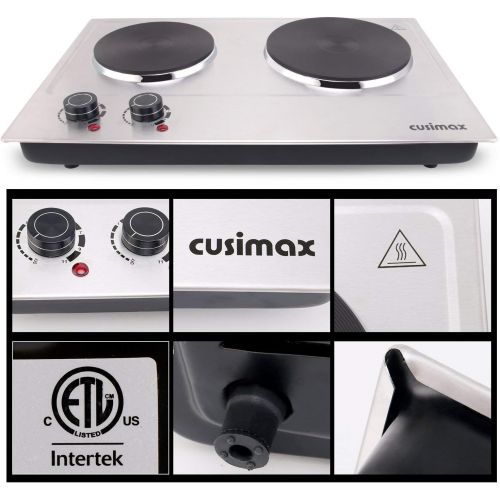  [아마존 핫딜]  [아마존핫딜]CUSIMAX Cusimax 1800W Double Hot Plate, Stainless Steel Countertop Burner Portable Electric Double Burners Electric Cast Iron Hot Plates Cooktop, CMHP-C180