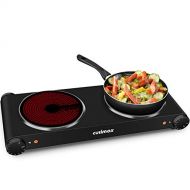  [아마존핫딜]CUSIMAX Cusimax 1800W Ceramic Hot Plate, Portable Infrared Burner, 7 Inch Glass Double Burner, Dual Countertop Electric Cooktop, Stainless Steel