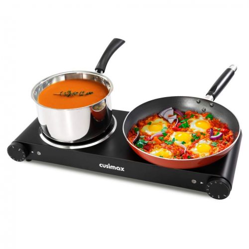  [아마존 핫딜]  [아마존핫딜]CUSIMAX Cusimax 1800W Ceramic Hot Plate, Portable Infrared Burner, 7 Inch Glass Double Burner, Dual Countertop Electric Cooktop, Stainless Steel