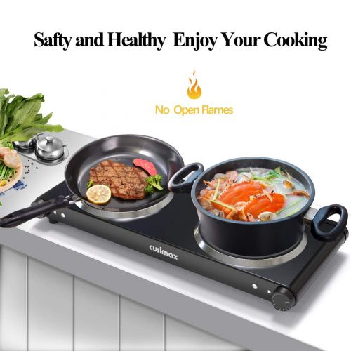  [아마존 핫딜]  [아마존핫딜]CUSIMAX Cusimax 1800W Ceramic Hot Plate, Portable Infrared Burner, 7 Inch Glass Double Burner, Dual Countertop Electric Cooktop, Stainless Steel