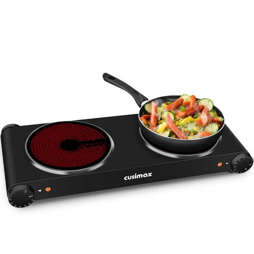  [아마존 핫딜]  [아마존핫딜]CUSIMAX Cusimax 1800W Ceramic Hot Plate, Portable Infrared Burner, 7 Inch Glass Double Burner, Dual Countertop Electric Cooktop, Stainless Steel